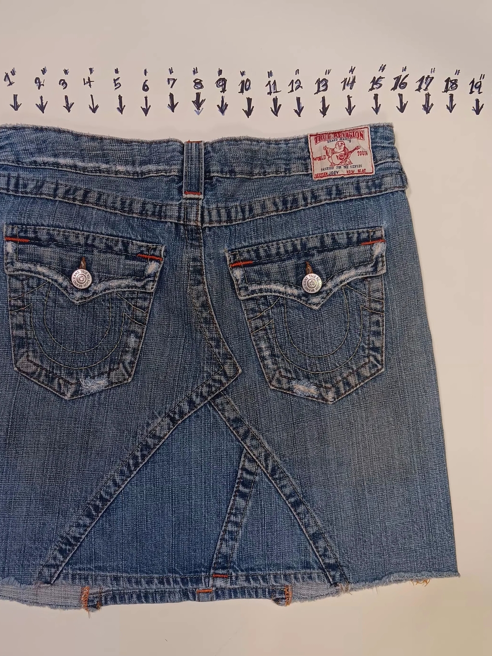 True Religion Blue Denim Mini Skirt with Back Pocket Detail